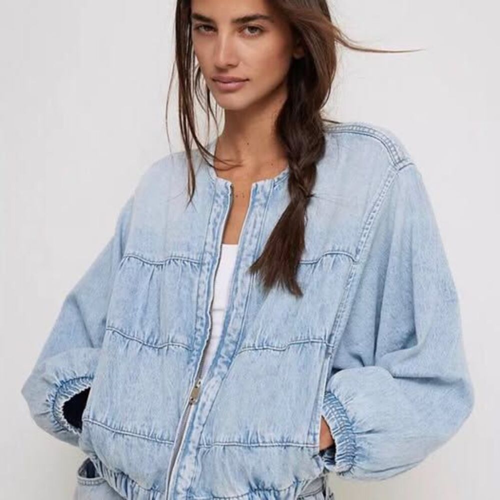 We The Free Free People Pippa Denim Bomber Jacket XS denim jean